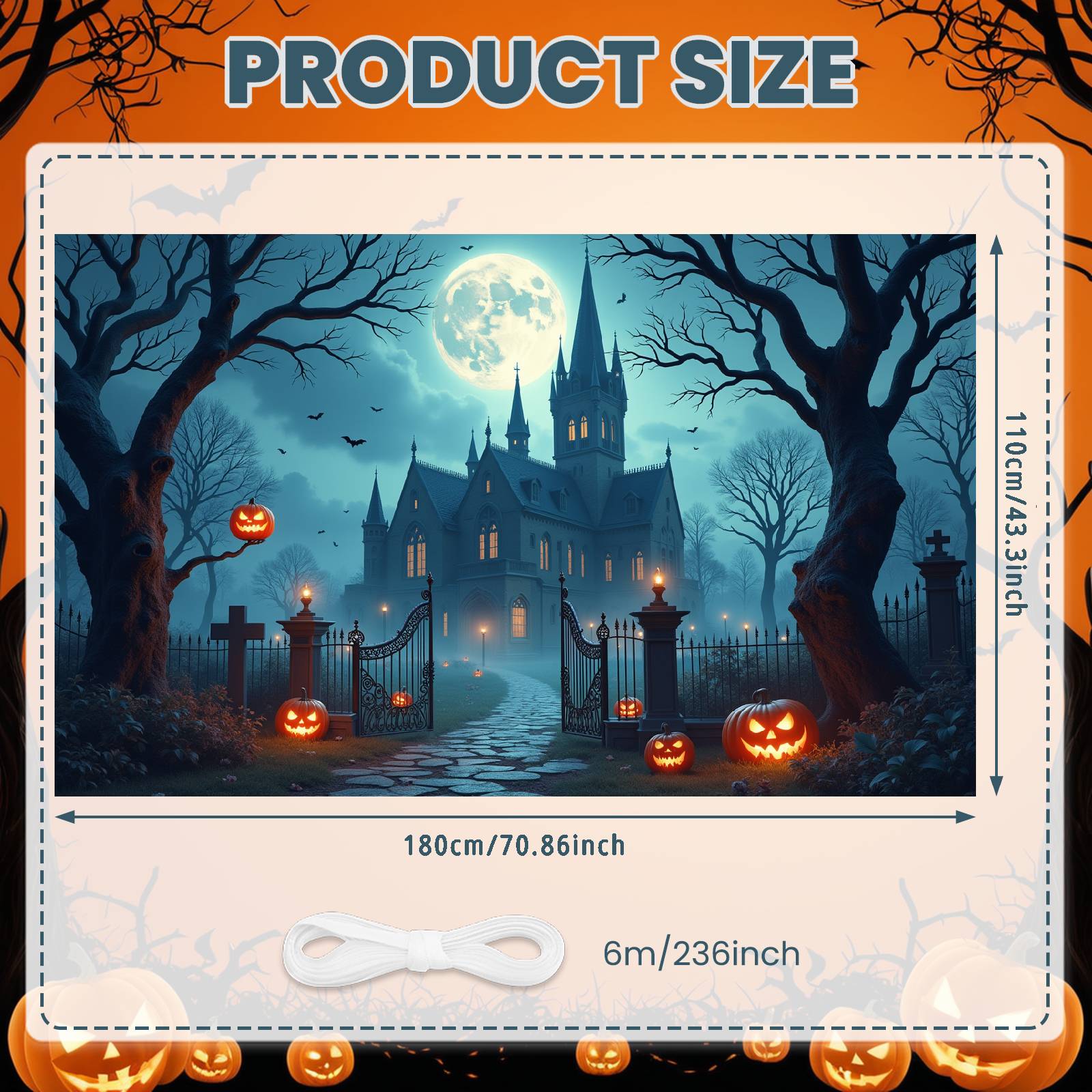 

Holiday Decoration Moonlit Night Halloween Banner Trick Or Treat Banner Dark Blue Color Spooky Banner For Community Event Themed