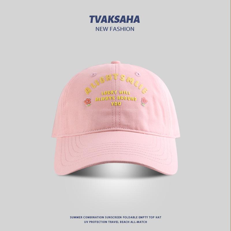 Casquette de baseball à fleurs et lettres Fille Mignonne Montrant Petit Été Protection Solaire Chapeau de Soleil Couple Étudiant Décontracté Casquette de Baseball