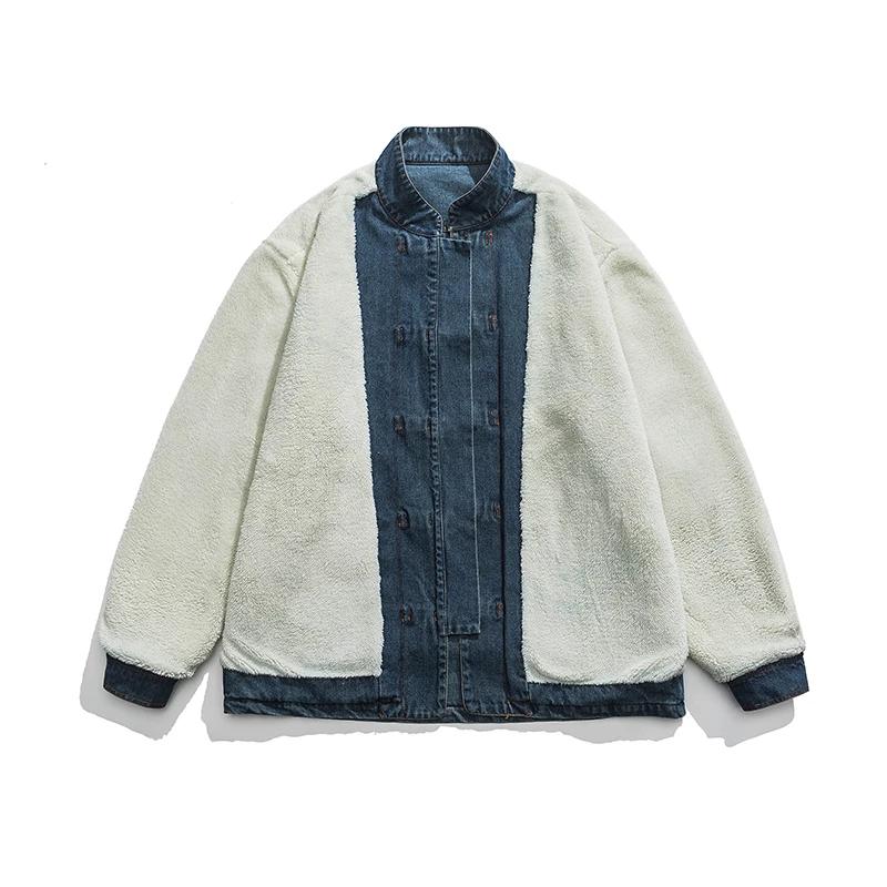Zimowa Męska Bawełniana Kurtka Dżinsowa z Wełnianą Podszewką Męska Gruba Ciepła Podszyta Polarem Kurtka Jeansowa Kurtka Bomberka w Chińskim Stylu Odzież Wierzchnia Męska