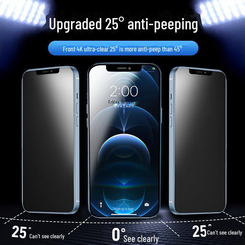 Mattierter Displayschutz aus gehärtetem Glas mit Anti-Peep-Effekt für iPhone 11, 13, 14 Pro Max und 15 mit staubdichtem Netz