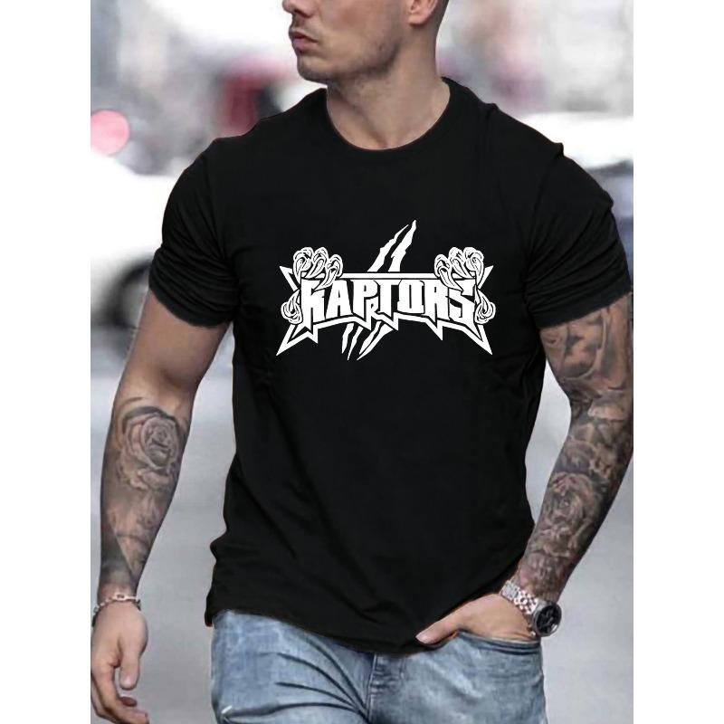 

European Size [Raptors Graphic Tee] Raptors Graphic Tee - Cotton Knit Fabric, Casual Crew Neck T-Shirt with Printed Pattern, Slight Stretch 4XL чорний