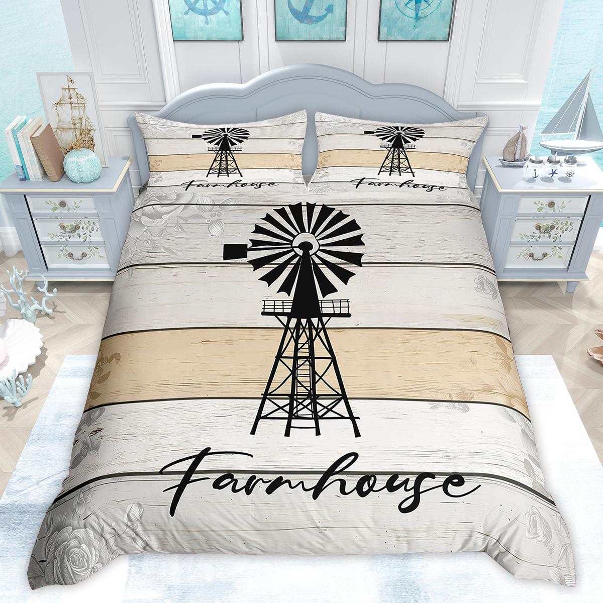 

Comforter Homewish Rustic Windmill Vintage Lodge Cabin Set Vintage Barn Door Farmhouse Bedding Set Comforter (quilt)-EU Single(135*200cm)3pcs