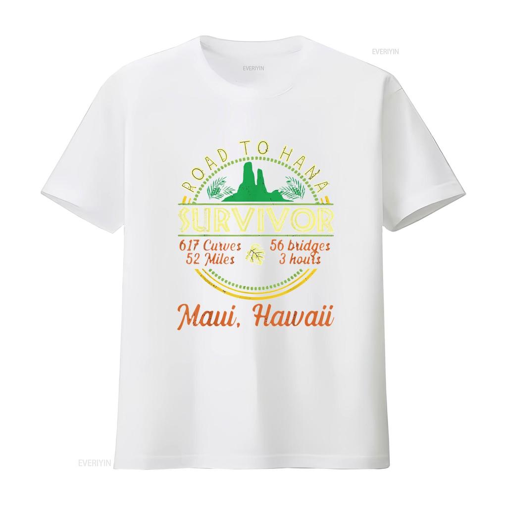 Mens Cool Hawaii Road Trip 2023 Maui To Hana Survivor Retro T Shirt Black vintage Washed Comfortable Stretched Breathable