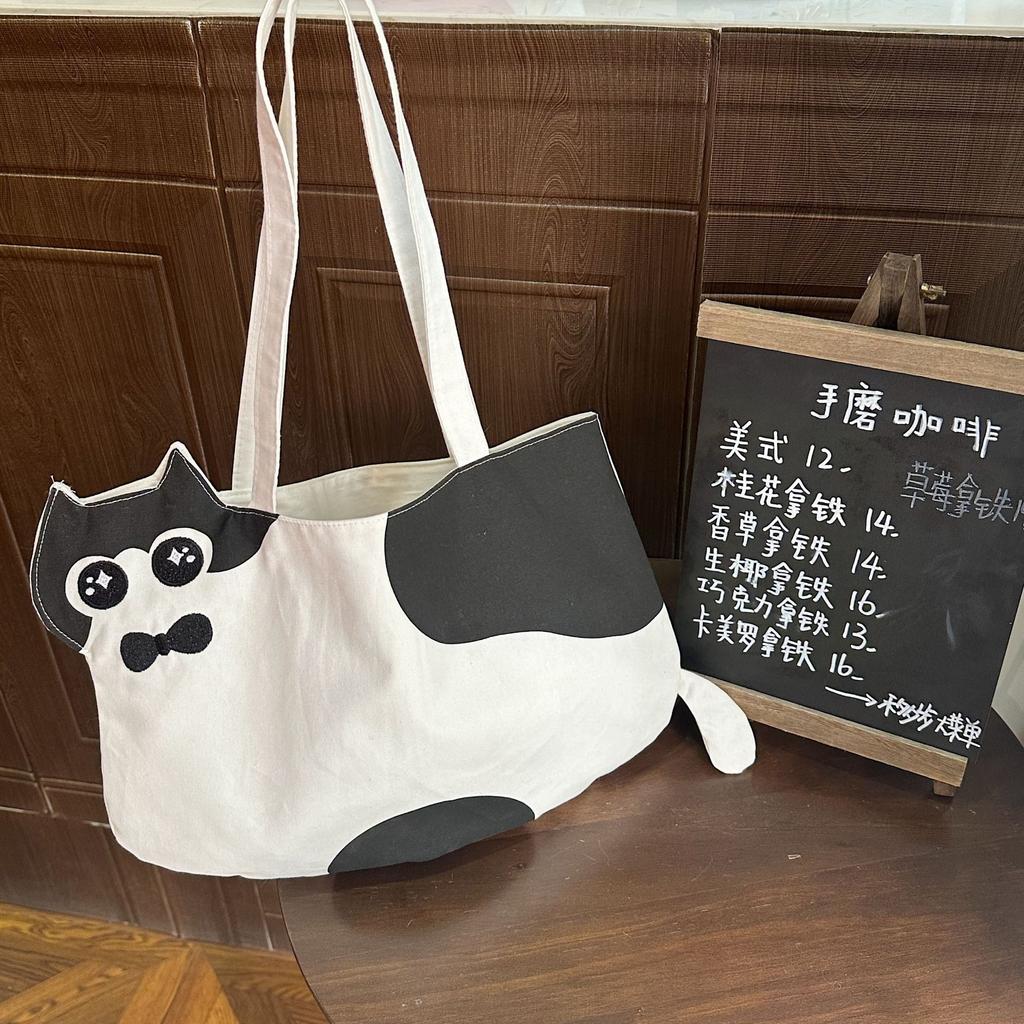 21 Cartoon Kitten Tote Canvas Bag Cute Cute Female Shoulder Bag Student Portable Large Capacity Shopping Bag