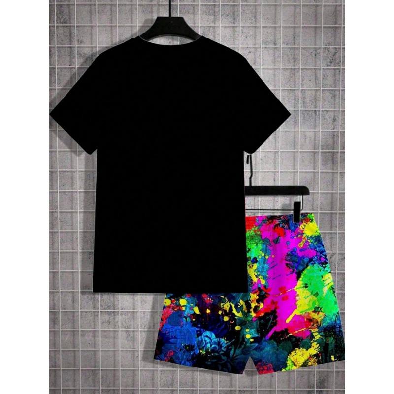Summer Men's Short-Sleeved Shorts Set with 3D Pattern Printing - Street Casual Fashion Comfortable and Soft