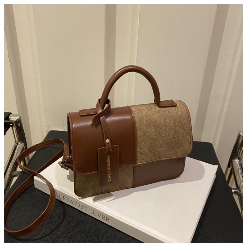 Fashion Splicing Contrasting Color Portable Small Square Bag Women's New Simple Shoulder Bag Versatile Messenger Bag