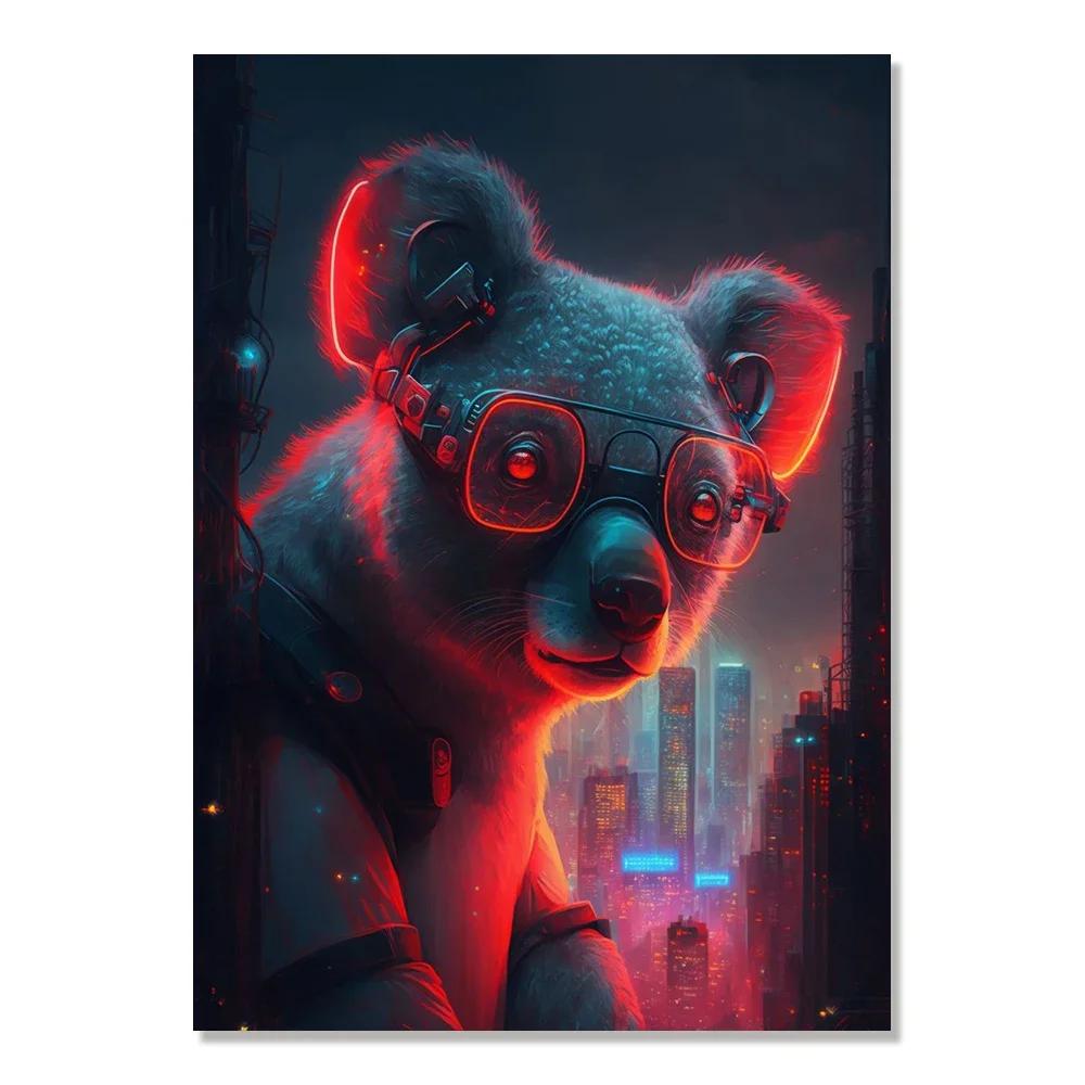 Cyberpunk Style Future Fantasy Lion Monkey Agent Animal Poster Wall Art Canvas Painting for Living Room Home Decoration