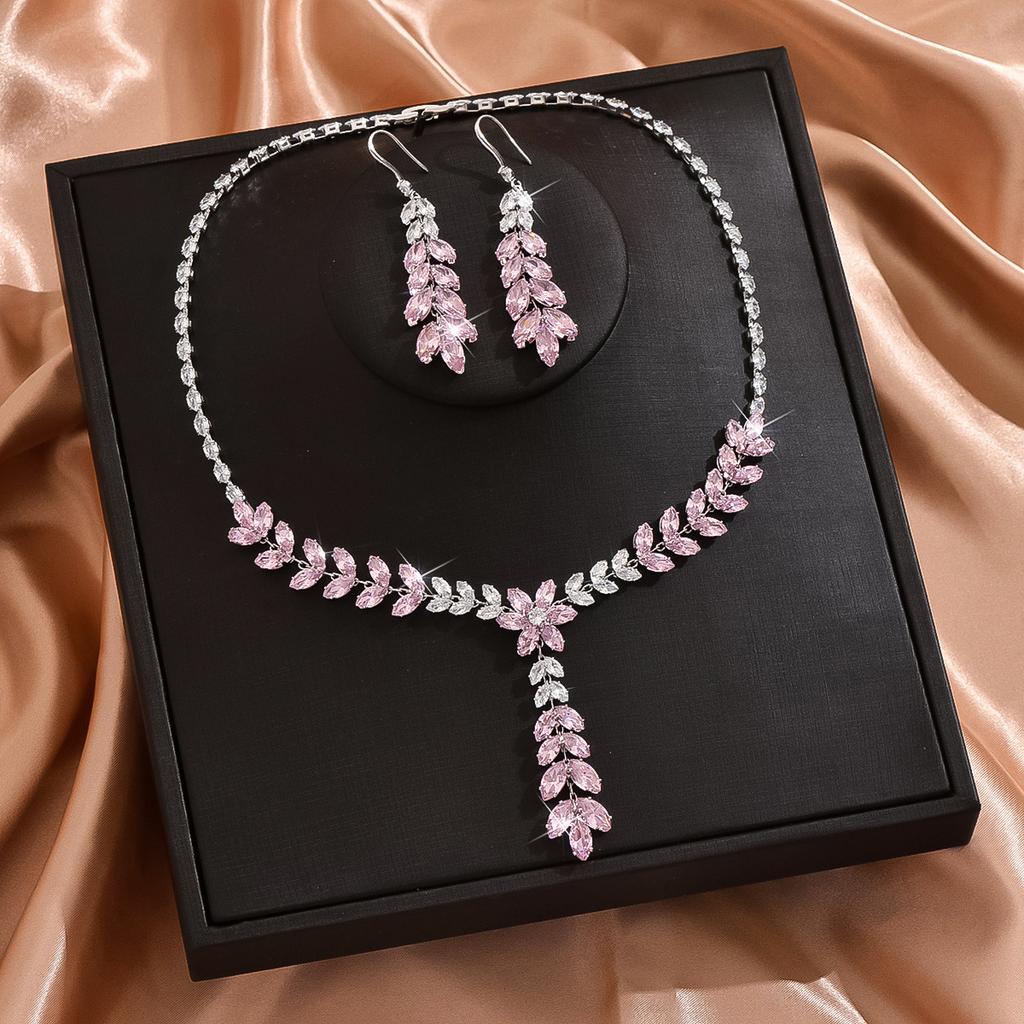 Zircon Wheat Ear Tassel Earrings Necklace Bridal Set Fashion Light Luxury Clavicle Chain Premium Jewelry