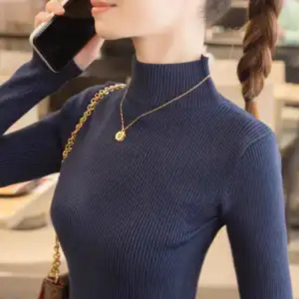 Autumn Winter Half High Collar Fur New Interior Pullovers Versatile Slim Fit Women's Clothing Stylish All-match Chic Sweaters