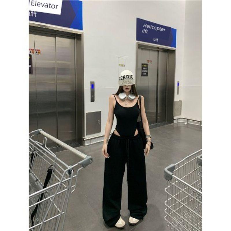 Kumikumi Gyaru Style Sexy Black Sling Jumpsuit Women clothes Summer Temperament Chic Backless Inner wear Top