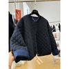 Women's Autumn Casual Warm Top Ound-neck Dark Plaid Jacket Female Long-sleeved Outer Wear Loose Coat