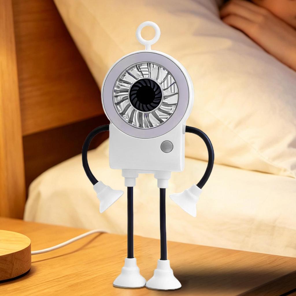 Desk Fan Robot Shape Personal Rechargeable Air Cooler With LED Light Portable Fan With Suction Cups For Home Kitchen Bedroom