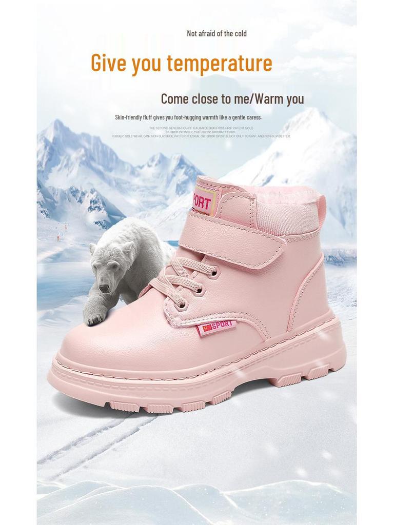 Waterdichte Jongens Martin Boots - Nieuwe Warme, Antislip, Velours Gevoerde Katoenen Schoenen voor Middelgrote en Grote Kinderen.