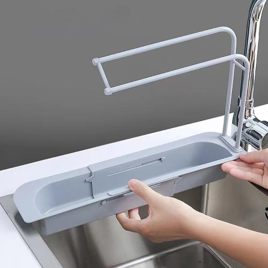Úložný regál na dřez Držák na ručníky Rozšiřitelný Teleskopický design Větrání Odvodnění Snadná instalace