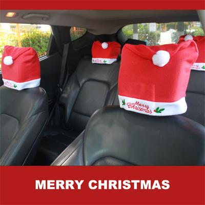 Weihnachtsmütze für Autositz-Kopfstütze Abdeckung Kreativer Sitzschutz Weihnachtsmannmütze Fahrzeug-Kopfstützenzubehör Weihnachtsdekoration