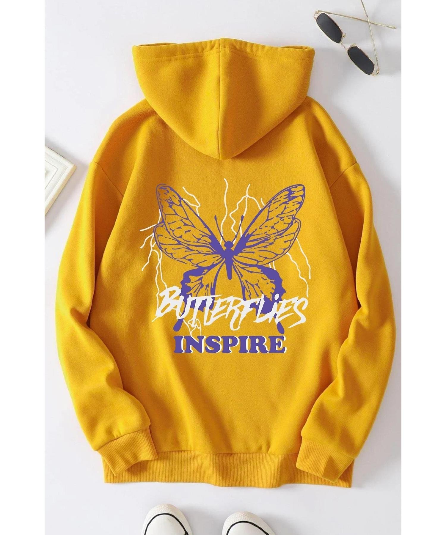 

Толстовка с капюшоном с принтом унисекс Yellow Butterflies Inspire