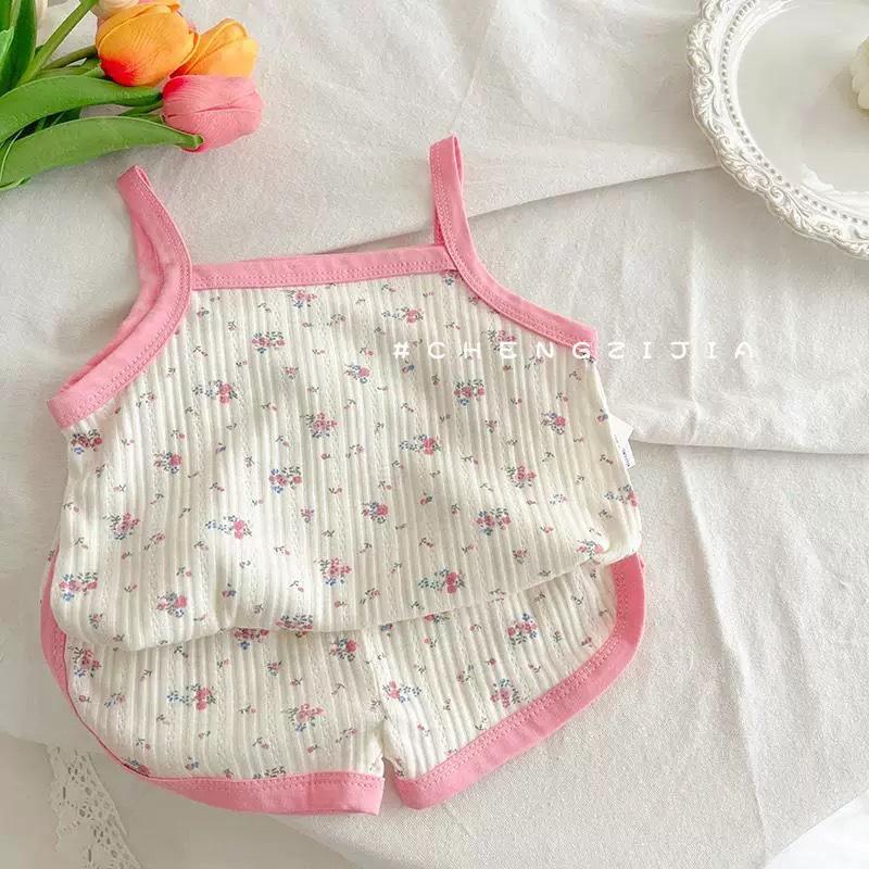 Baby Girl Summer Sweet Princess Floral Camisole And Shorts Set Cute Two Piece Outfit For Infants