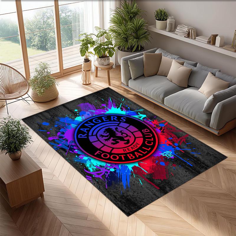 Tappeto Morbido per Area Calcio Rangers FC con Motivo Calcio, Antiscivolo, Tappeto per Pavimento Interno, Tappetino Decorazione Sportiva per Camera da Letto