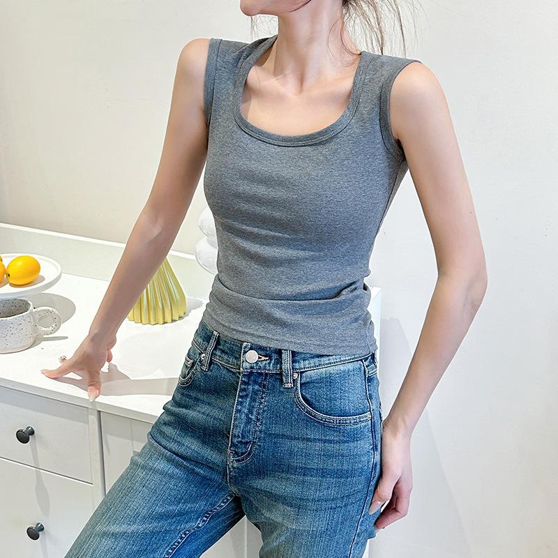 

Pure Cotton U-neck Wide Shoulder Strap Suspender Vest for Women In Summer Wear New Inner Sleeveless Bottom Shirt Low Collar Top S