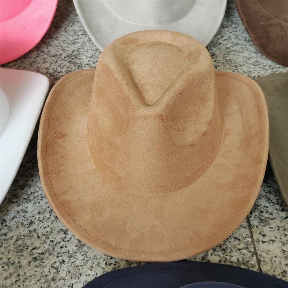 New Blue Suede Hat 7.5Cm Western Cowboy Women'S Fedora Hat Men'S Church Jazz Hat Fashion Travel Party Hat Denim Hat