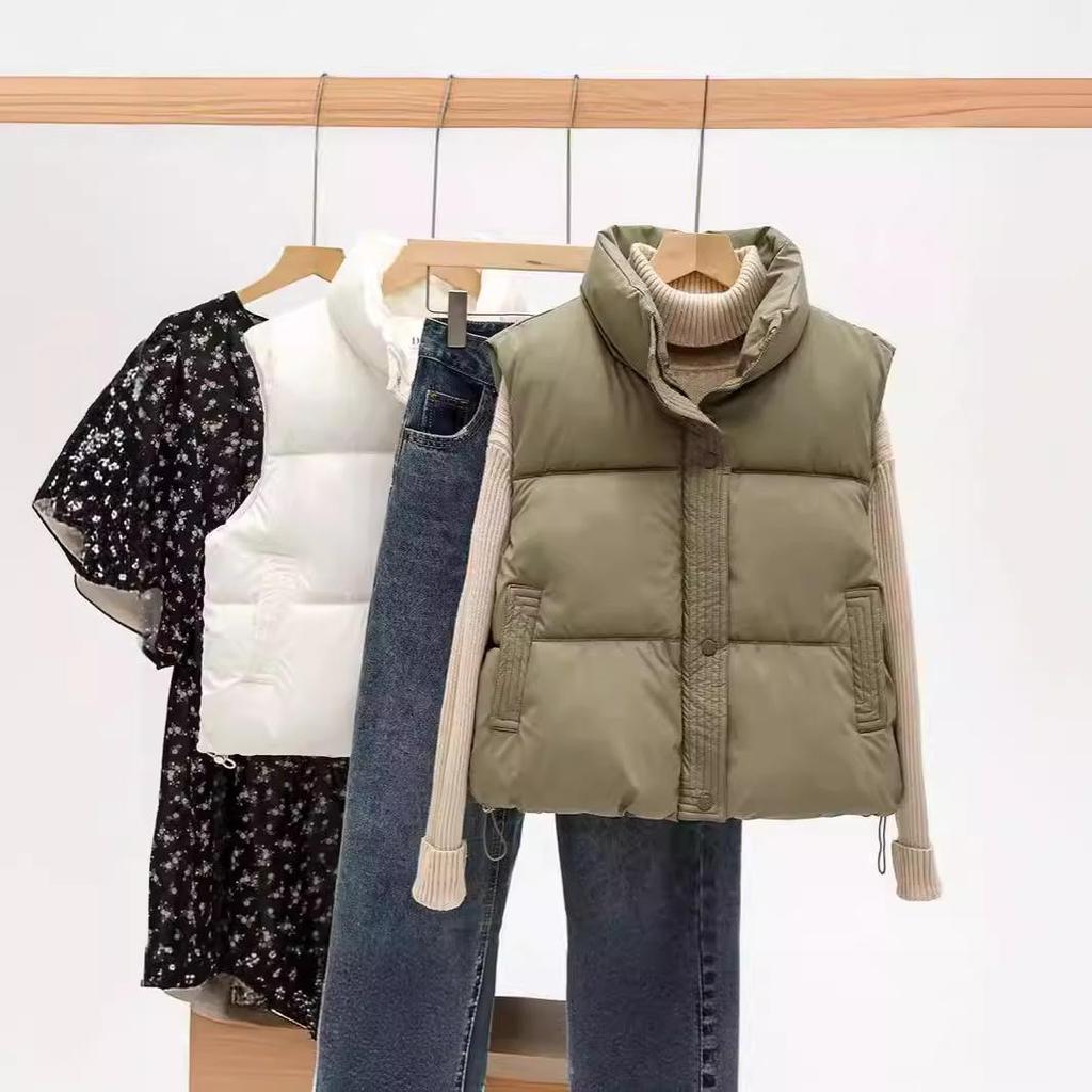 2024 Trendy Loose Stand-Up Collar Cotton Vest: Sleeveless Autumn/Winter Outerwear