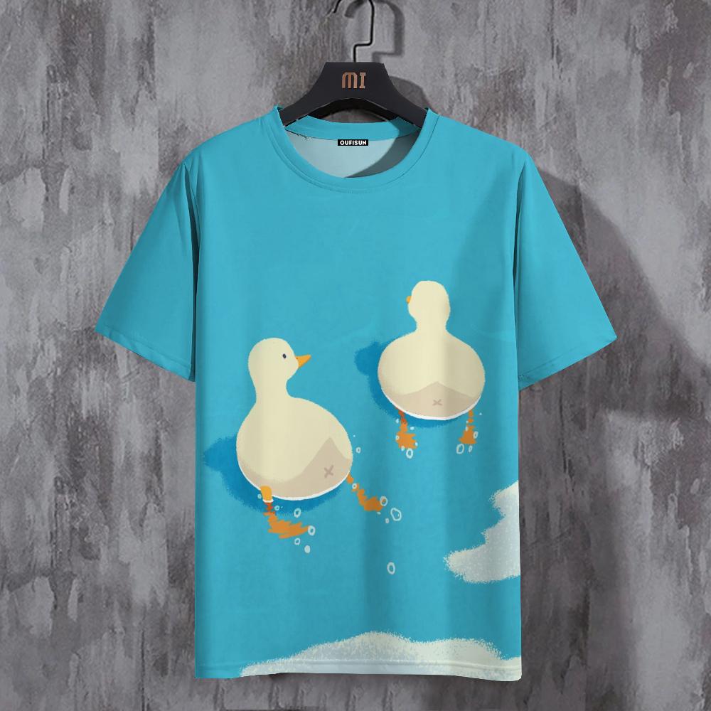 Tričko Pro muže Funny Duck Potisk Ležérní Sportovní Potištěný Posádka Výstřih Sportovní Košile Pulovr Krátké Rukávy Topy Pánské oversized oblečení