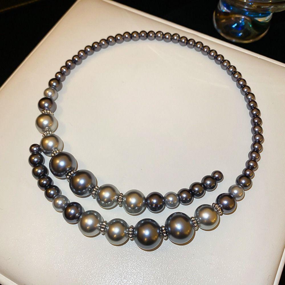Retro Clavicle Chain Grey Choker Europe America Style Glass Pearl Openning Necklace  Birthday