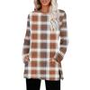 Women's Checkered Printed Round-neck Long-sleeved Top With Pockets And Side Slits