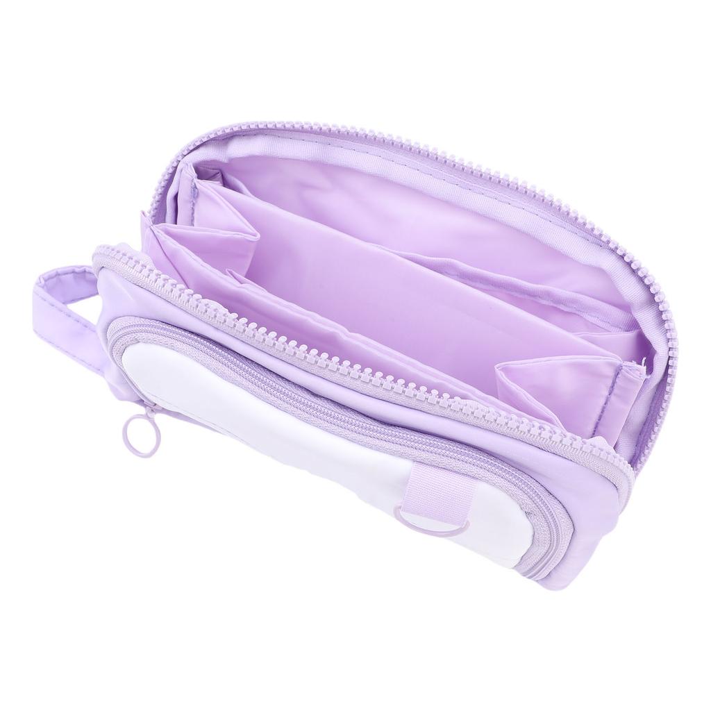 Pen Bag Large Capacity Students Handheld Portable 3 Compartments Travel Storage Organizer Purple