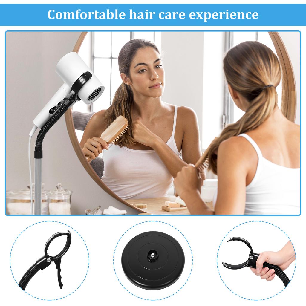 Suction Cup Hair Dryer Stand 360° Rotating Adjustable Height Countertop Blower Holder for Bathroom Vanity Makeup Room