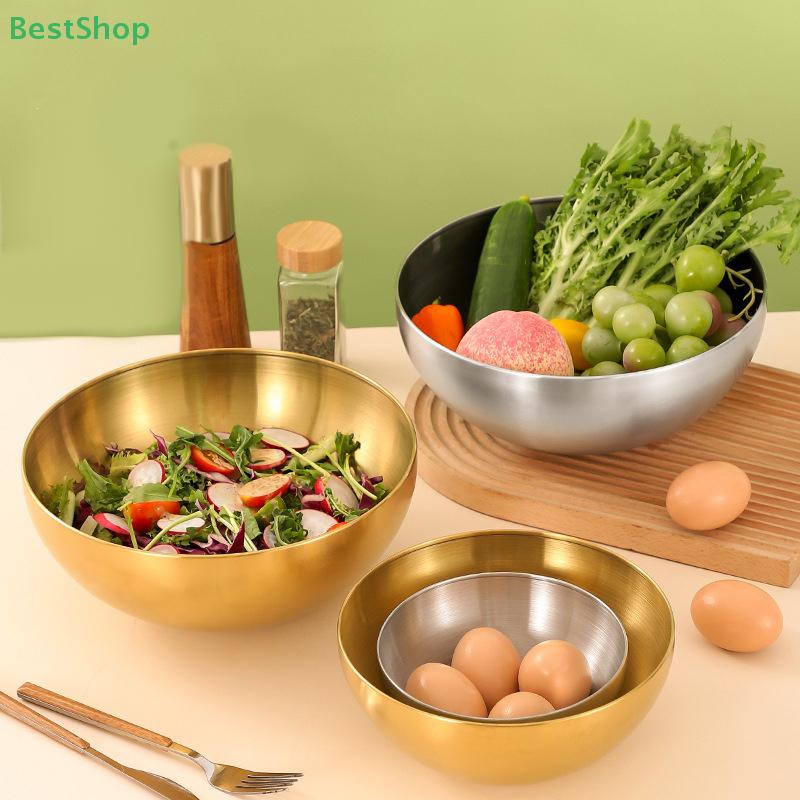 3Pcs/Set Korean Stainless Steel Salad Bowl Cold Noodle Bowl Multifunctional Cooking Basin Noodle Bowl Round Golden Silver Bowl