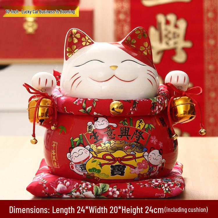 Large Lucky Cat Ceramic Coin Bank - Shop Opening & Home Gift Ornament