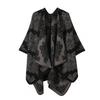 Womens Oversized Knit Shawl Cardigan Vintage Ethnic Floral Print Warm Acrylic Wrap Scarf Winter Travel Photos
