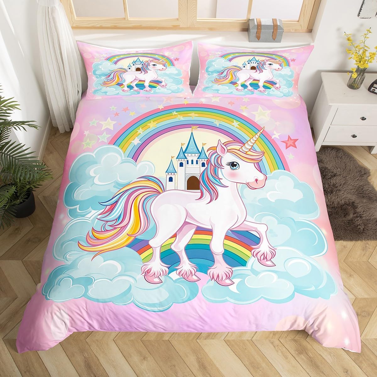 

Comforter Unicorn Horse Queen Size Dreamy Rainbow Bedding 3 Pcs Kids Teens Colorful Sparkling Galaxy Set 2 S Comforter (quilt)-EU Single(135*200cm)3pcs