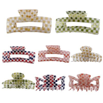 Разноцветная клетка Заколка для волос Французский дизайн Нескользящая Ацетат Полая Заколка для волос Украшение для хвостика Модные аксессуары для волос