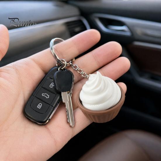 Decompression Button Keychain 3D Printed Simulation Cake Fidget with Metal Key Ring, Dessert Squeeze Toy Click & Detachable Design, Cute Food
