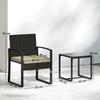Rattan Bistro Set, 3 Piece Garden Furniture Set with Glass Top Table and Cushions, Khaki