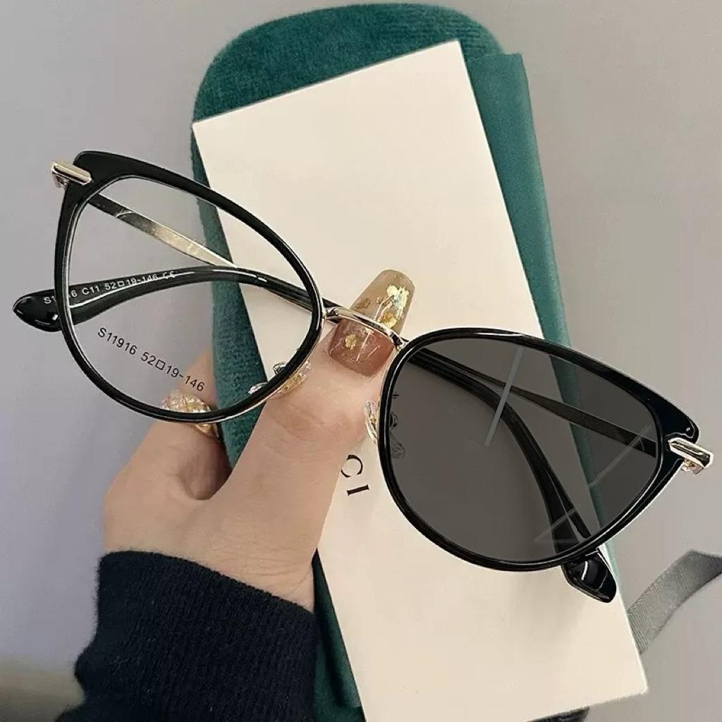 Retro Cat Eye Myopia Glasses for Women Men Outdoor UV Protection Sunglasses Anti-blue Light Sight Eyeglasses UV400 0 To-6.0