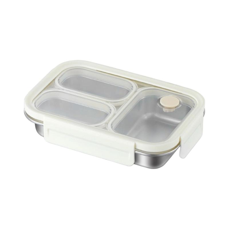 Clear Lid Lunch Box with 316L Steel Tray, 3 Section Food Container, 0.8 Liter Capacity for Daily Lunch Use by Adults