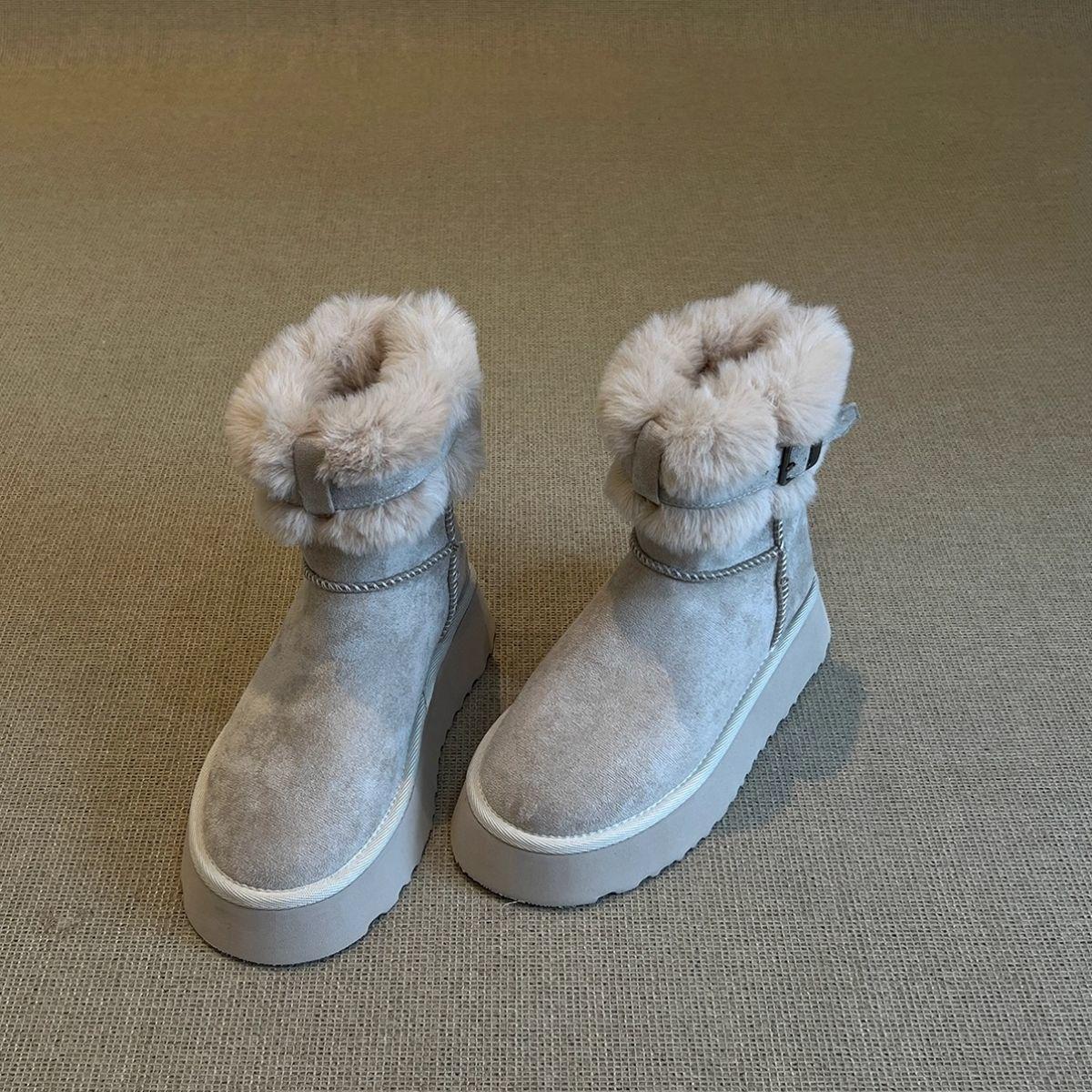 

Women s Large Size Belt Buckle Two Wear Soft Elastic Winter Warm Cold Padded Snow Boots Non-slip Wear Outdoor Leisure Sports Cotton Boots 40 слонова кістка