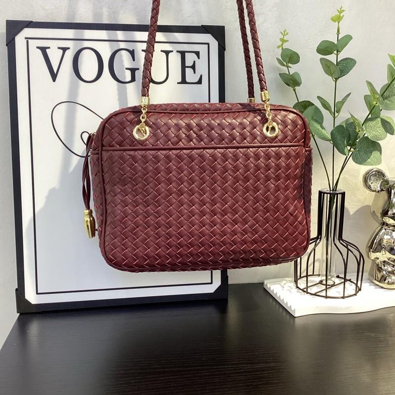 

Calfskin Hand-knitted Shoulder Bag 2025 New Commuter Casual Handbag Luxury Cross-body High-end Trend 27x20x8cm вино красного