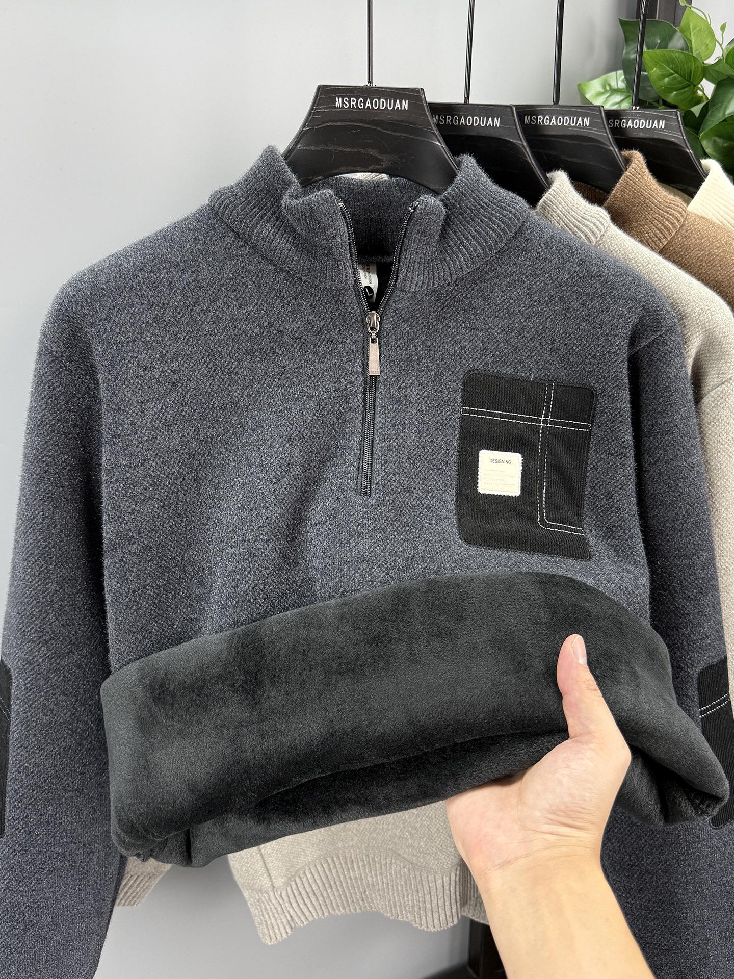 

Men s 2025 Winter Zipper Chenille Sweater: Half-High Collar, Plus Velvet, Thick Knit Base Layer XXXL темно-сірий