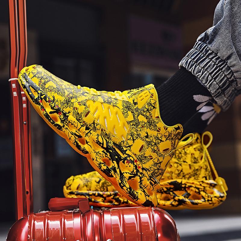 Scarpe da basket sportive da uomo, autunno e inverno, in pelle, antiscivolo, ultraleggere, graffiti, da uomo