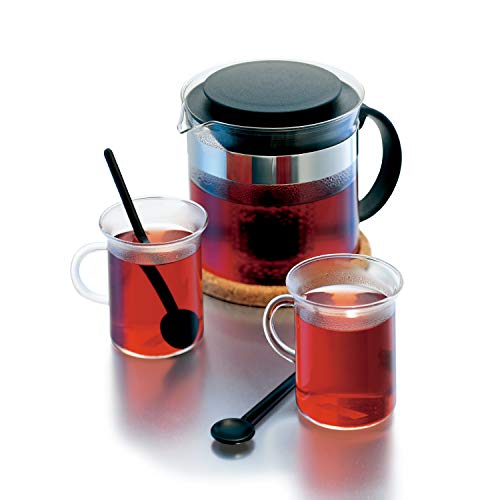 BODUM Bistro Nouveau Teapot, 1000ml, Black. Suitable for black tea, green tea, Chinese tea, herbal tea, and fruit tea. Includes plastic filter and gla