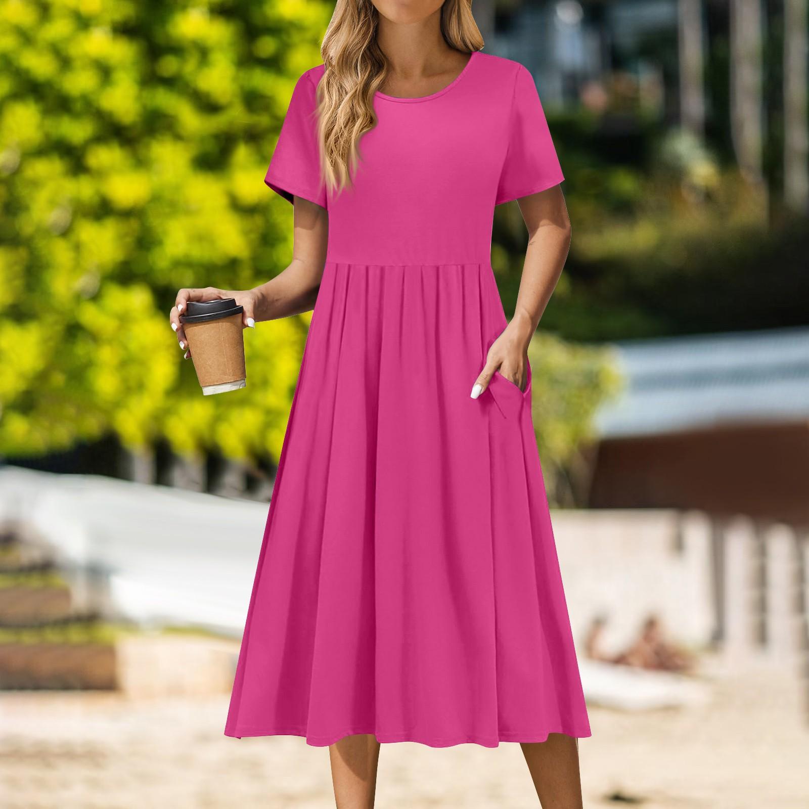 

Женское повседневное платье миди с круглым вырезом, классическое повседневное платье с коротким рукавом свободного кроя XXL