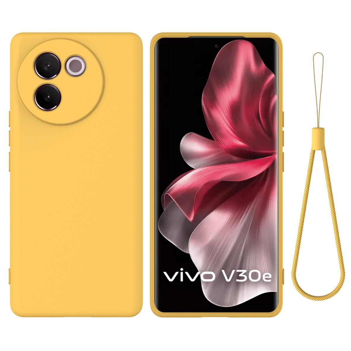 

Для vivo V30e 5G чехол жидкий силиконовый защитный чехол для телефона с ремешком Yellow