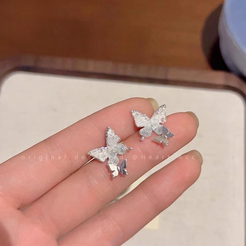 Ice through blue zircon butterfly stud earrings for women s new popular niche design earrings temperament high-end ear jewelry