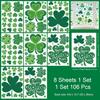 106Pcs St. Patrick's Day Window Clings, Green Shamrock Shaped Sticker Reble Static Window Stickers for Irish Day Decoration Spring Holiday Home