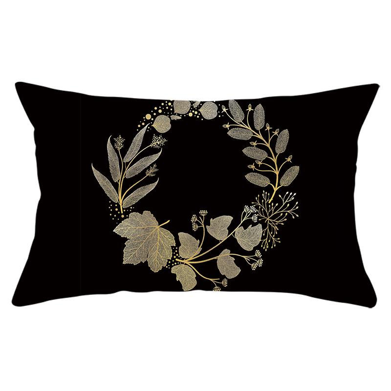 Black Gold Plant Series Waist Pillowcase Peach Skin Printed Sofa Pillowcase Home Fabric Supplies Pillowcase