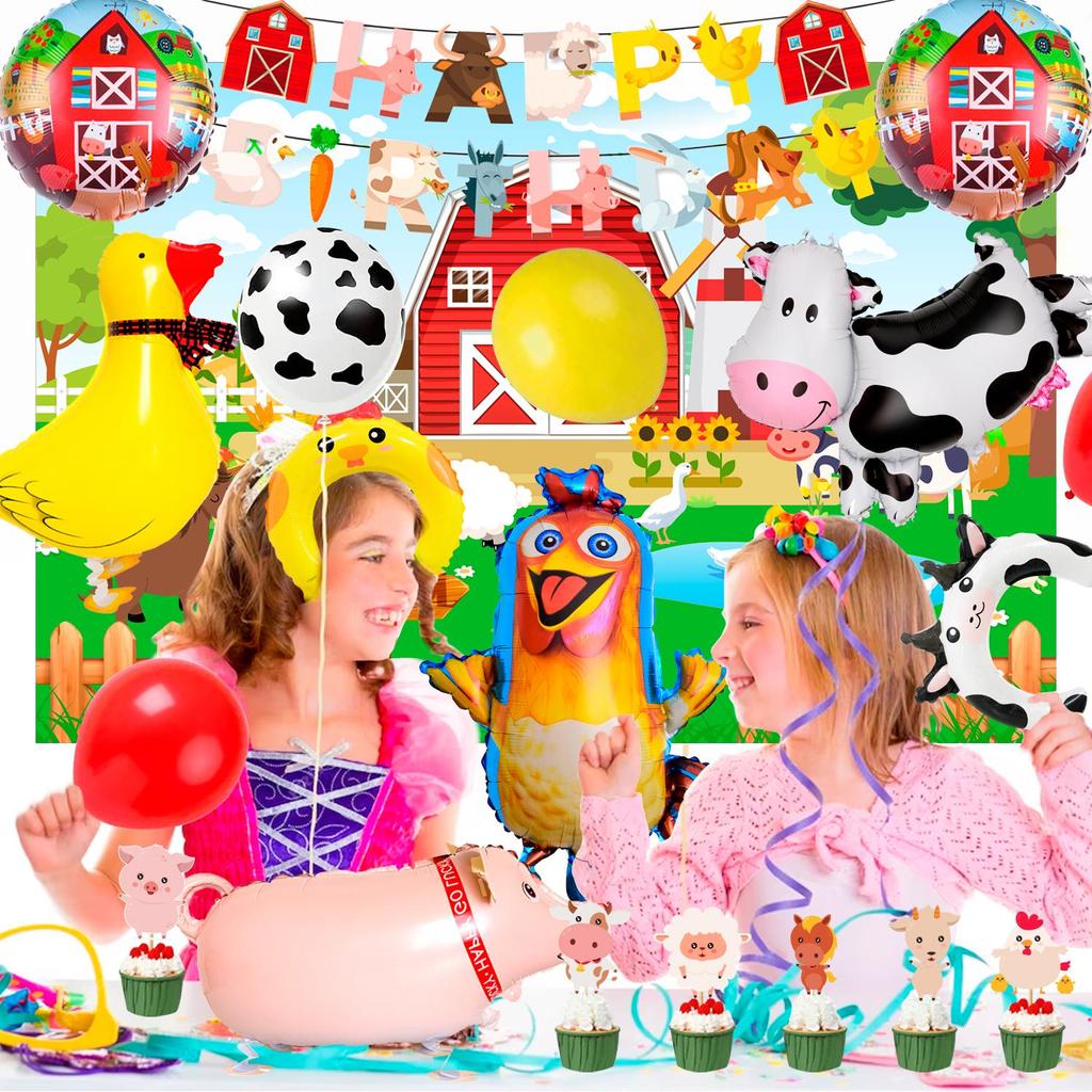 Farm Animal Birthday Decorations, 49pcs Farm Party Decorations Set-Farm Animal Balloons Head Hoop etc Farm Birthday Decorations Supplies for Kids